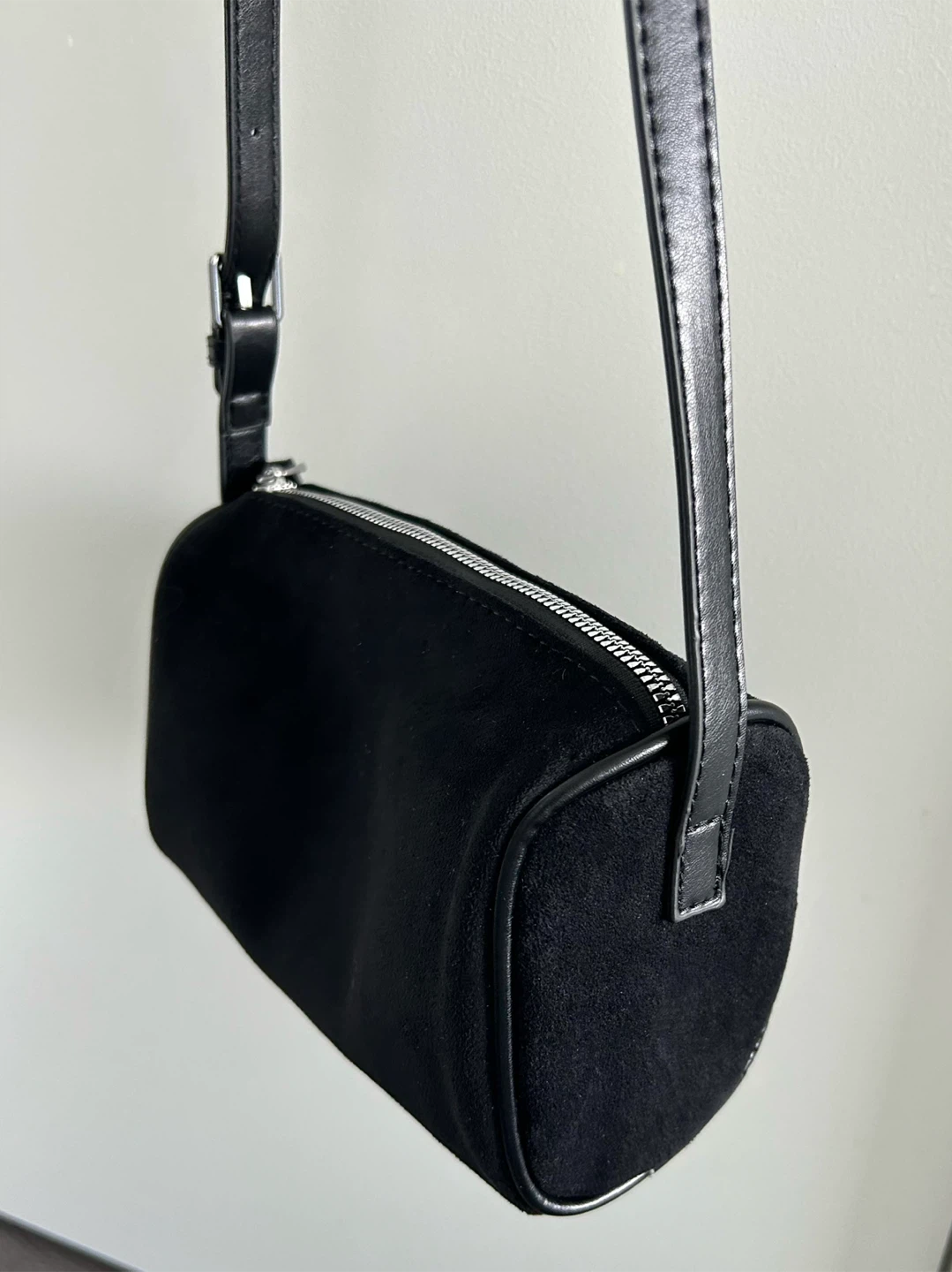 Suede Barrel Crossbody Bag