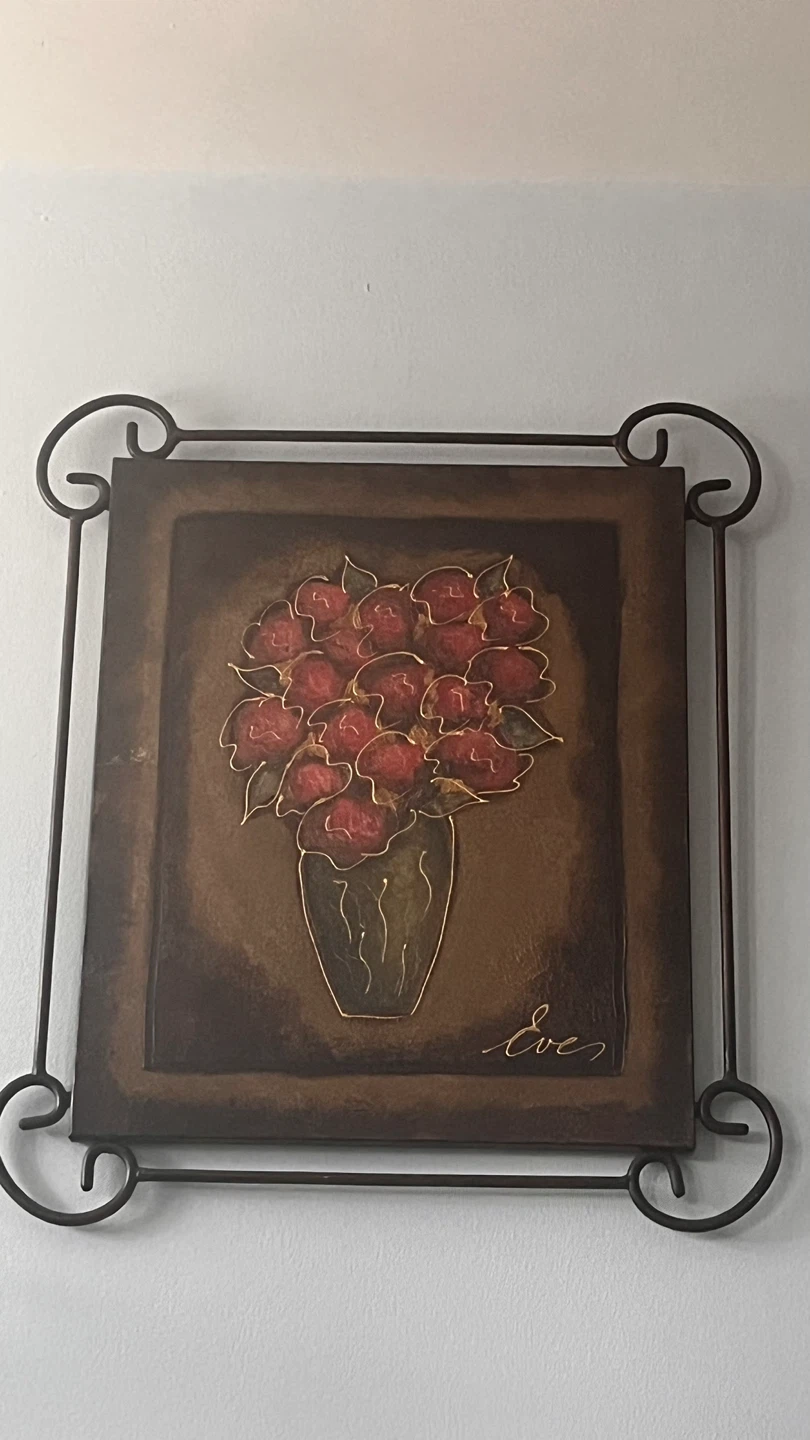 Framed Artwork with Red Roses - Signed Eve