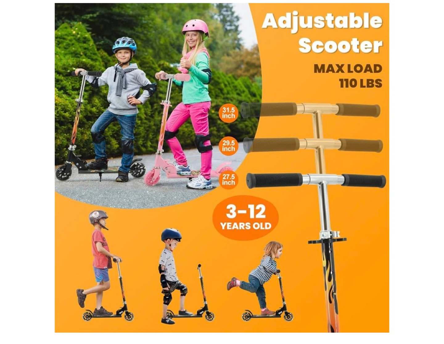 Adjustable Folding Scooter for Kids 3-12 Years Old - photo 4