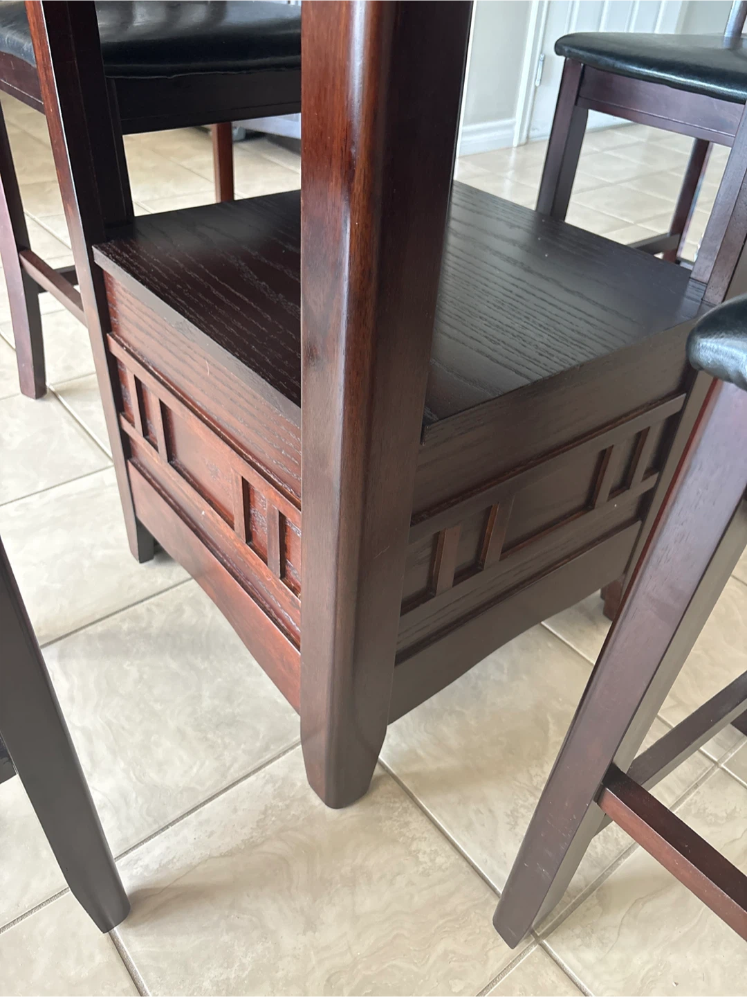 Dark Wood Dining Table Set with 4 Black Padded Chairs - photo 2