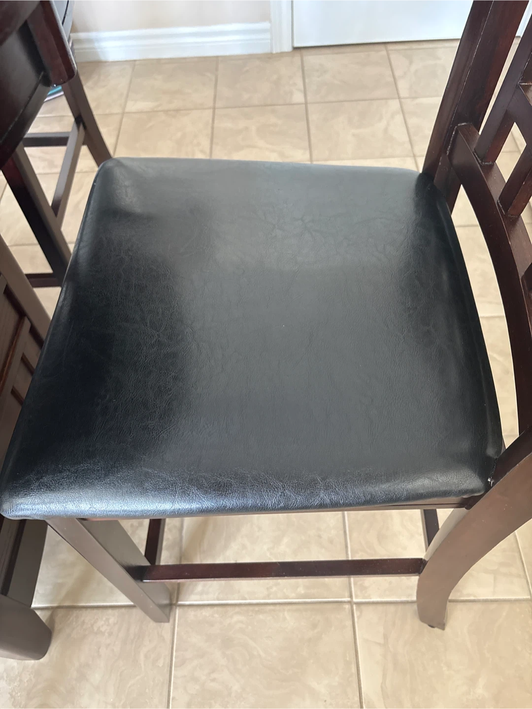 Dark Wood Dining Table Set with 4 Black Padded Chairs - photo 3