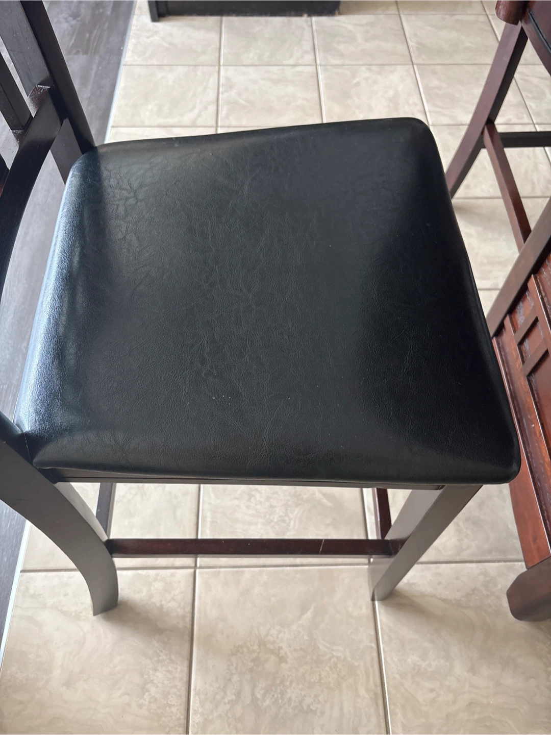 Dark Wood Dining Table Set with 4 Black Padded Chairs - photo 4