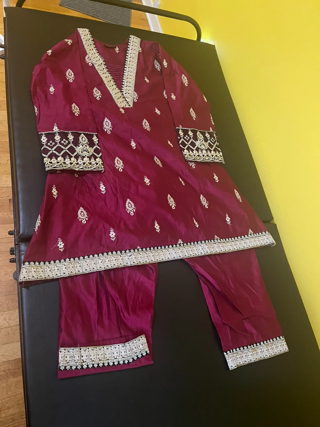 Maroon Embroidered Kurti and Pants Set
