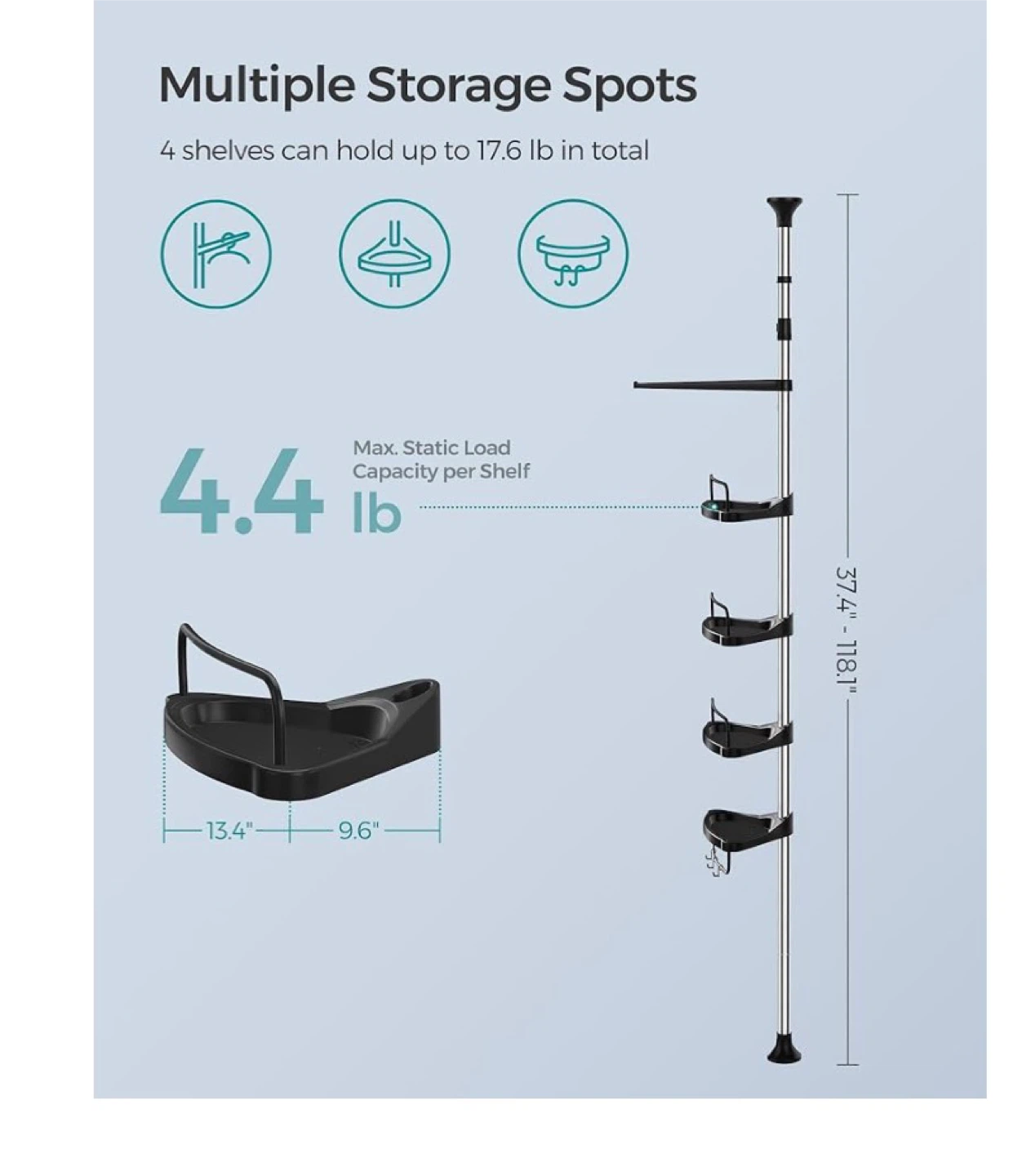 Tension Shower Caddy with 4 Shelves - photo 2
