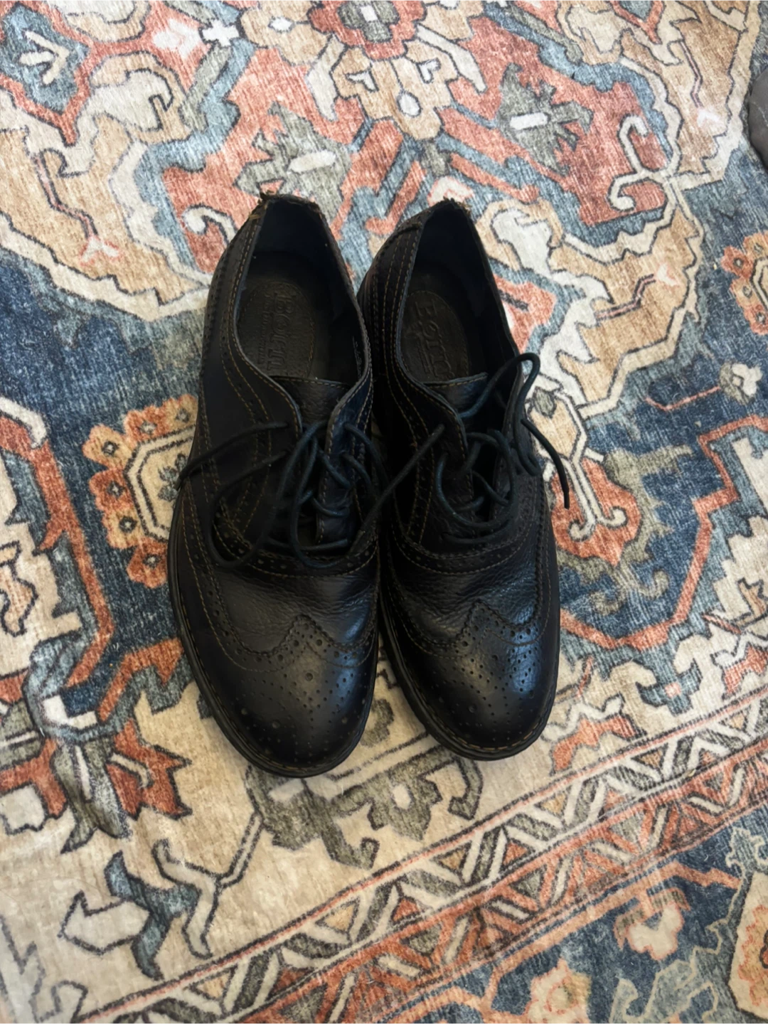 Born Black Leather Wingtip Brogue Oxford Shoes