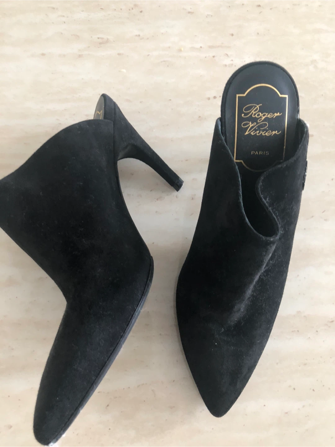 Roger Vivier Black Suede Pointed Toe Mule Heels Size 36