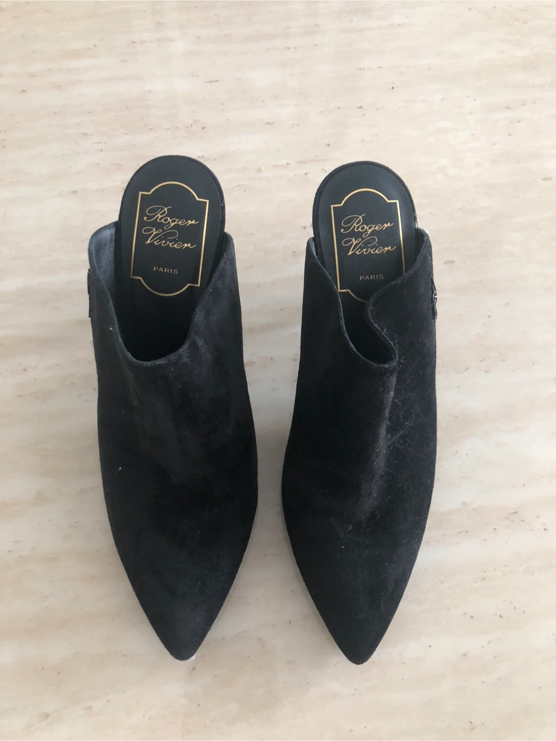 Roger Vivier Black Suede Pointed Toe Mule Heels Size 36 - photo 3