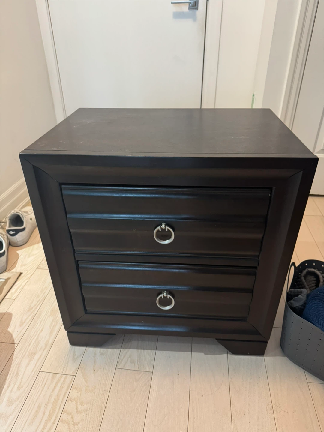 Dark Brown Nightstand with Two Drawers
