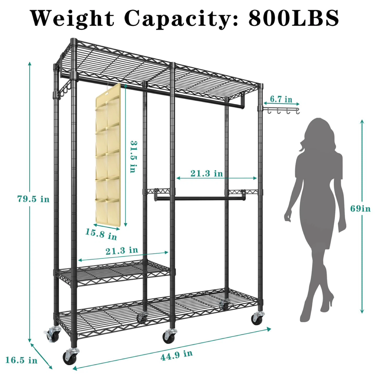 Rolling Clothes Rack, Heavy Duty Garment Rack - photo 3