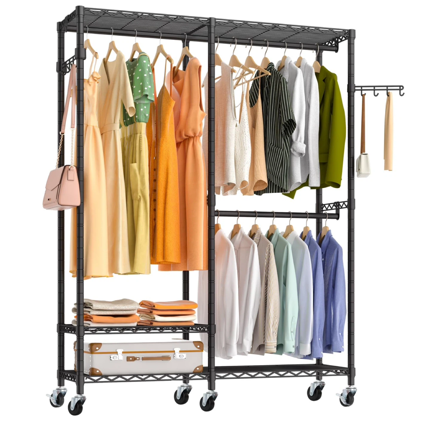 Rolling Clothes Rack, Heavy Duty Garment Rack