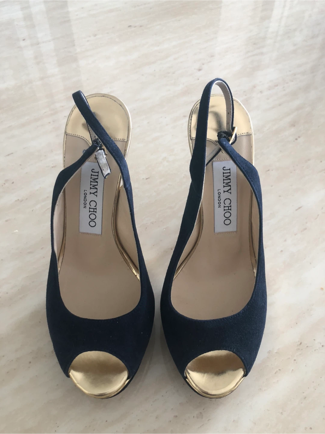 Jimmy Choo Navy Suede Peep-Toe Platform Heels - photo 2