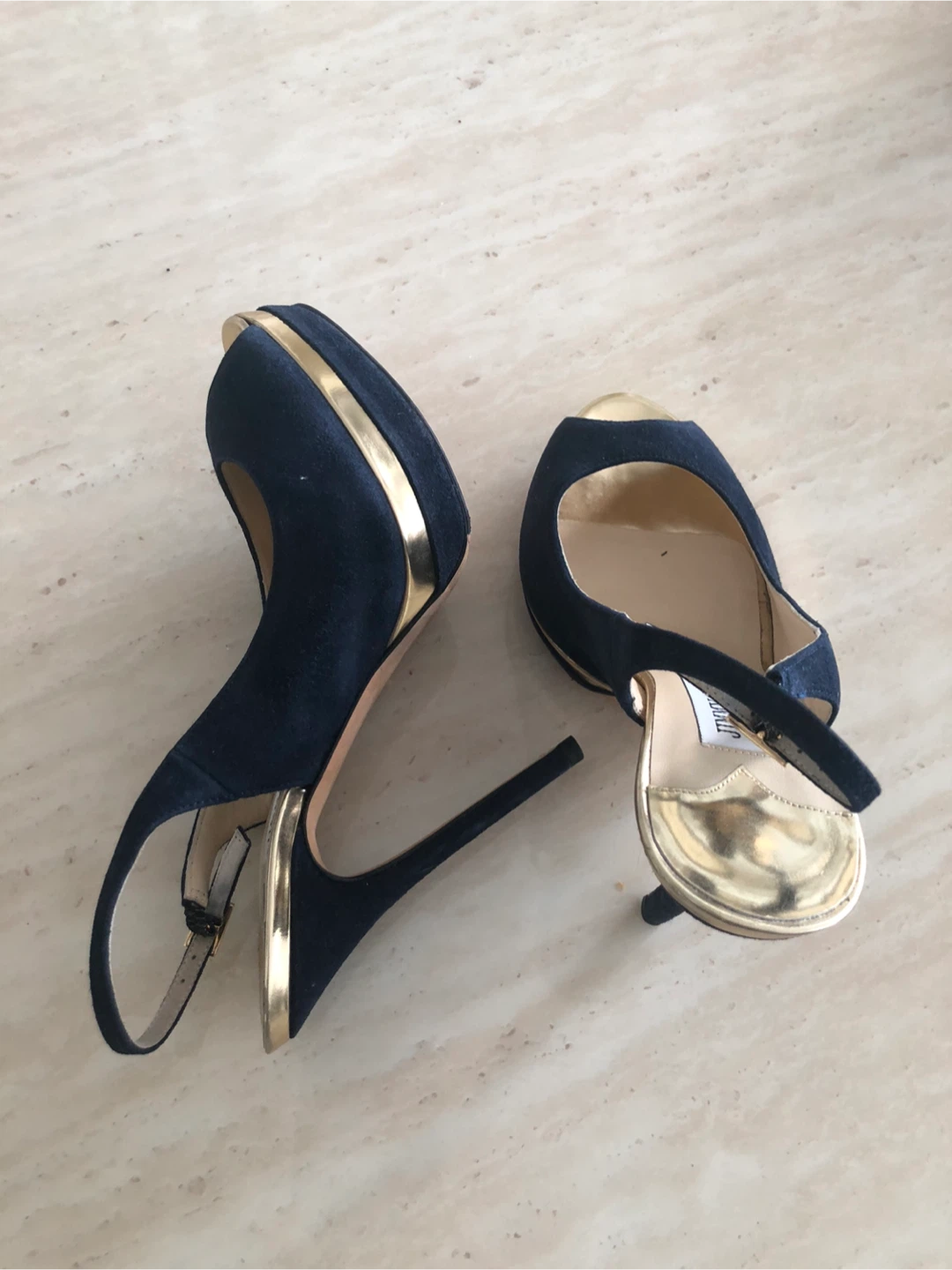Jimmy Choo Navy Suede Peep-Toe Platform Heels - photo 5
