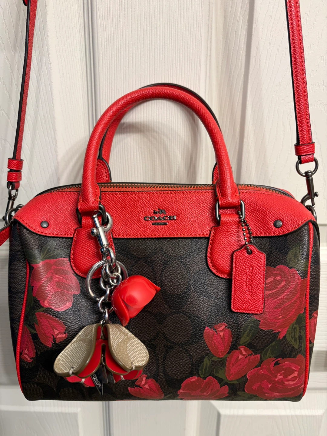Coach Floral Print Leather Satchel Bag