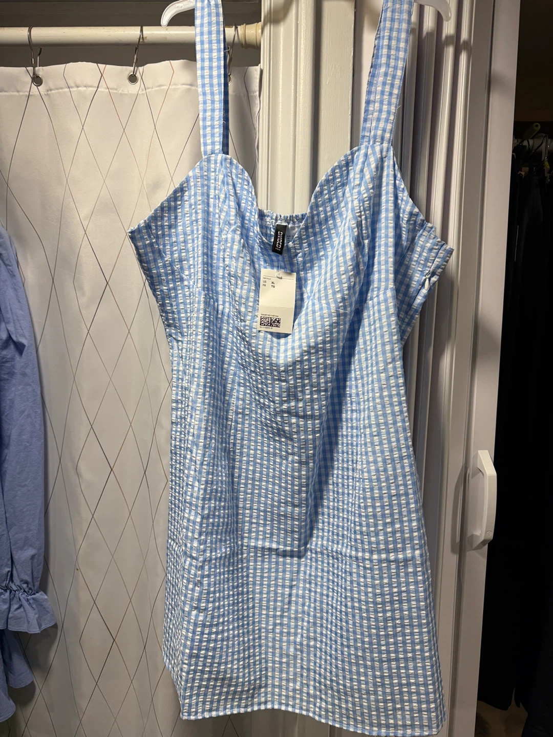 Divided H&M Blue Gingham Smocked Mini Dress XL