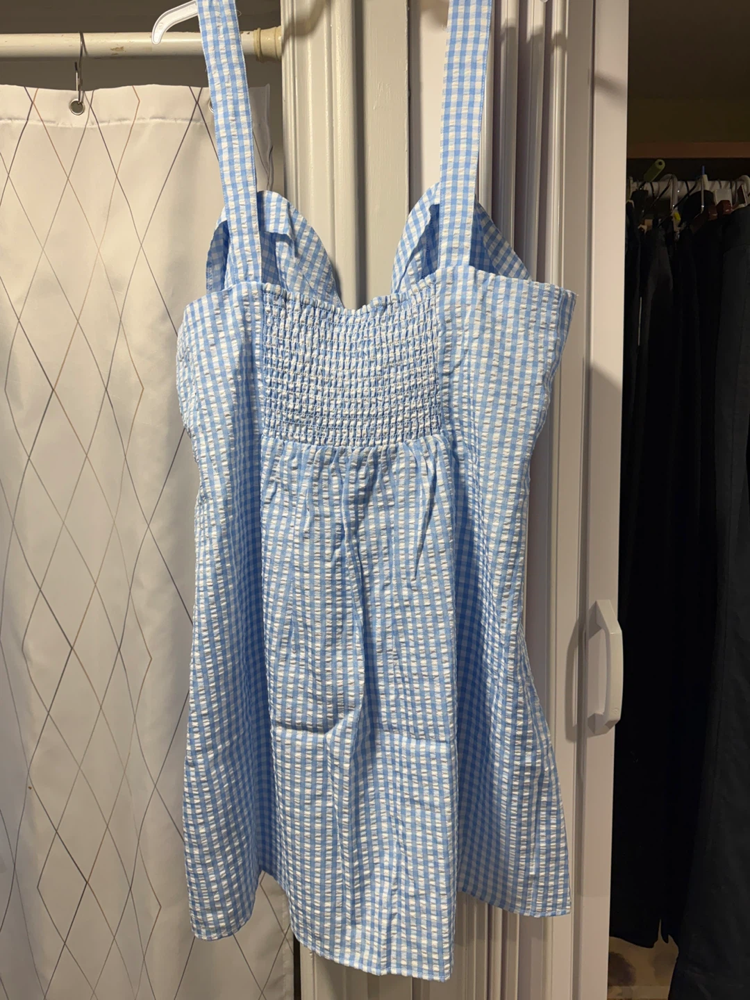 Divided H&M Blue Gingham Smocked Mini Dress XL - photo 2