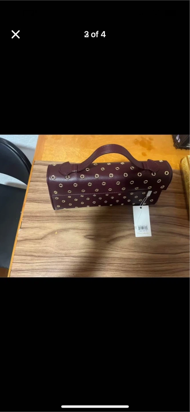 Burgundy Handbag with Gold Eyelet Detailing - photo 2