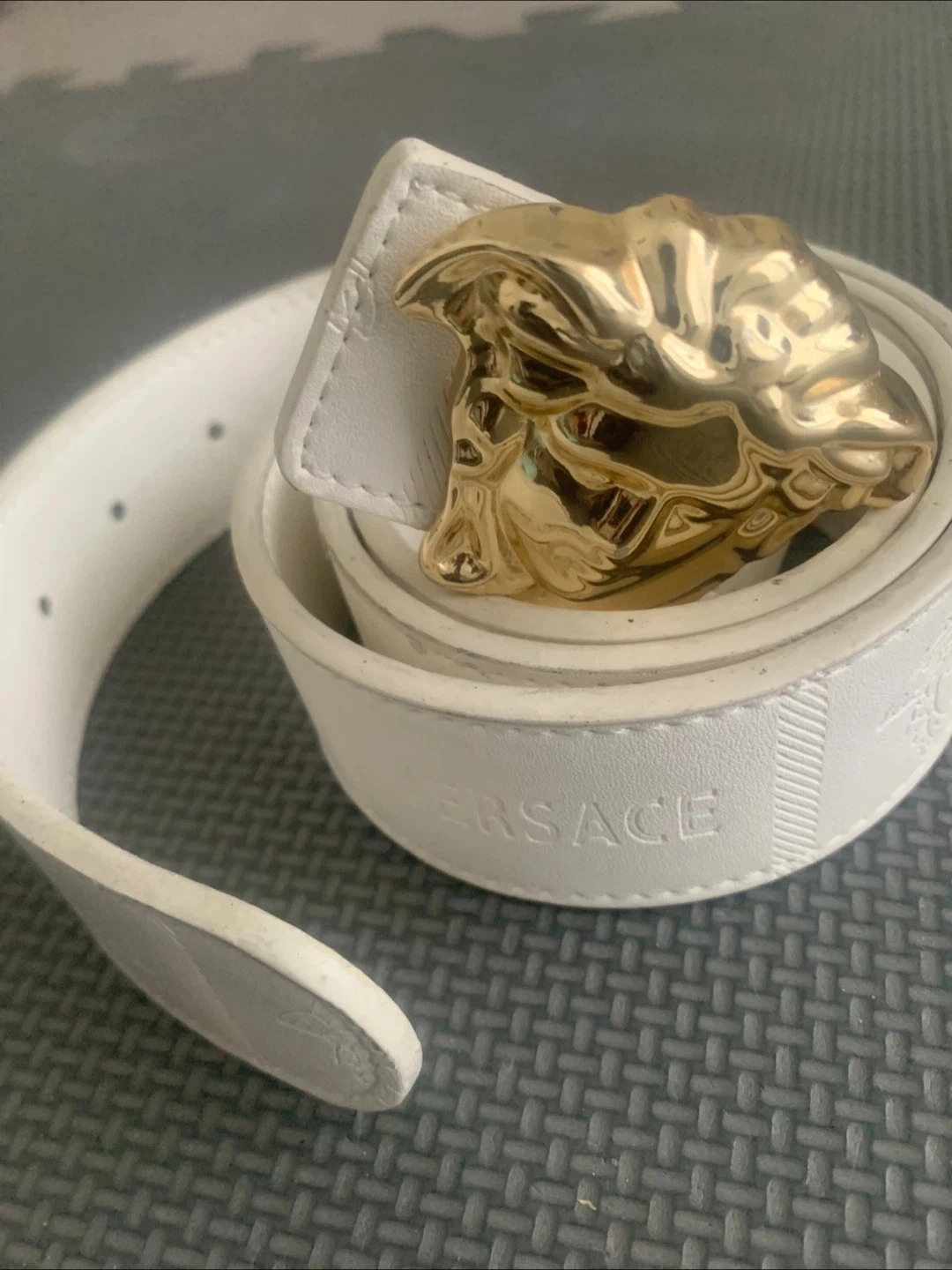 Versace La Medusa Buckle Belt - White Leather