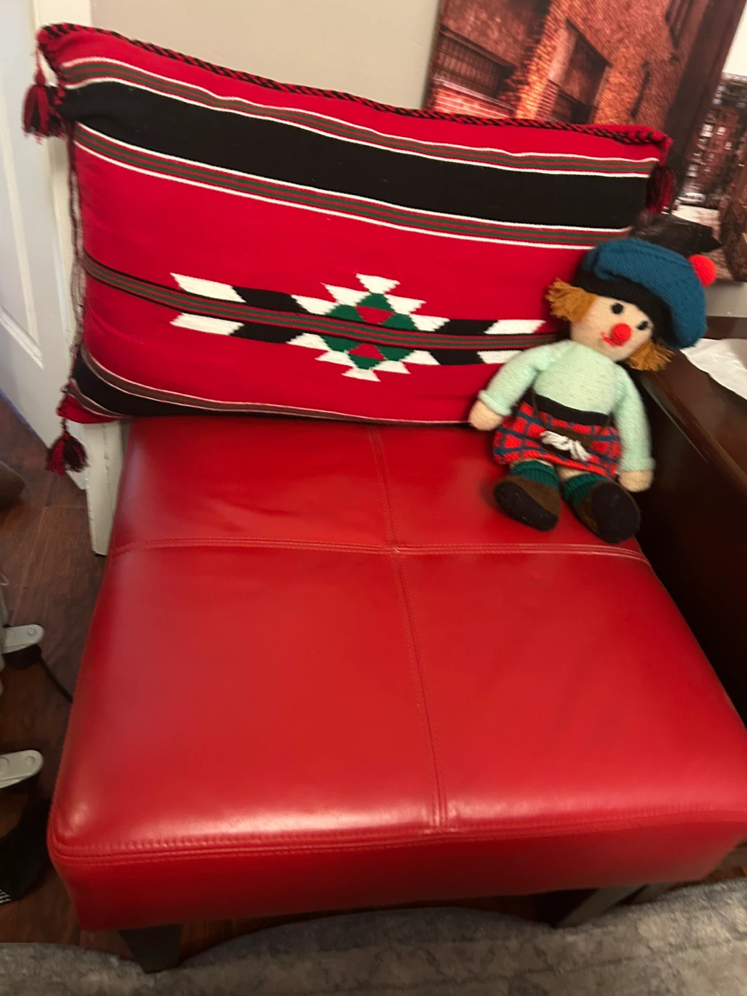 Decorative Pillow with Tassels and Tartan Doll