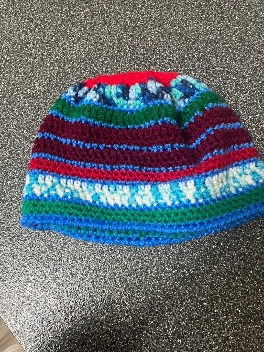 Hand-crocheted colourful beanie