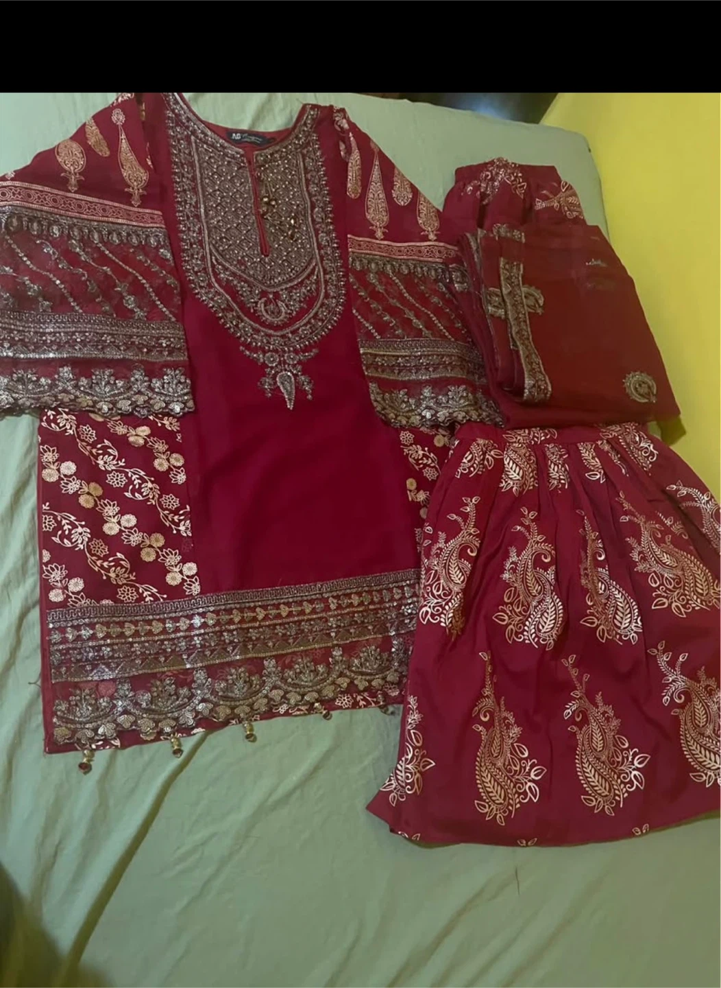 Women's Red Embroidered 3-Piece Suit