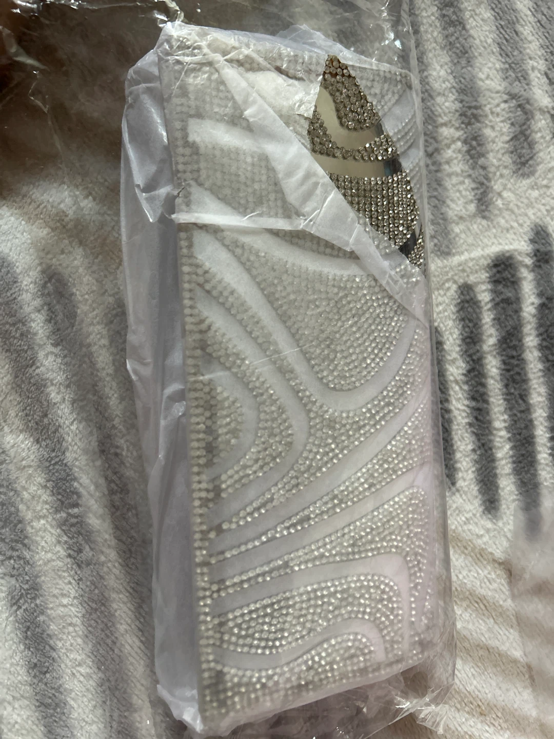 Silver Clutch Bag with Rhinestone Embellishments