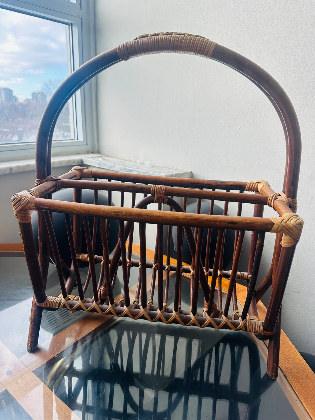 Vintage Rattan Magazine Rack Holder