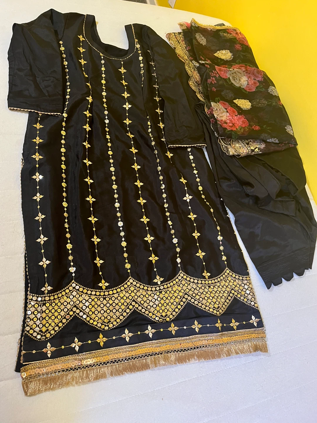 Black embroidered Salwar Kameez with Dupatta