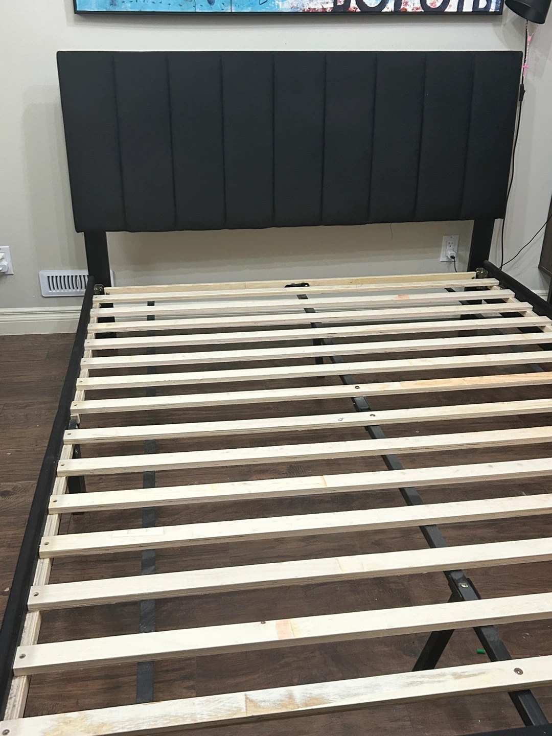 Black Upholstered Platform Bed Frame with Headboard - photo 2