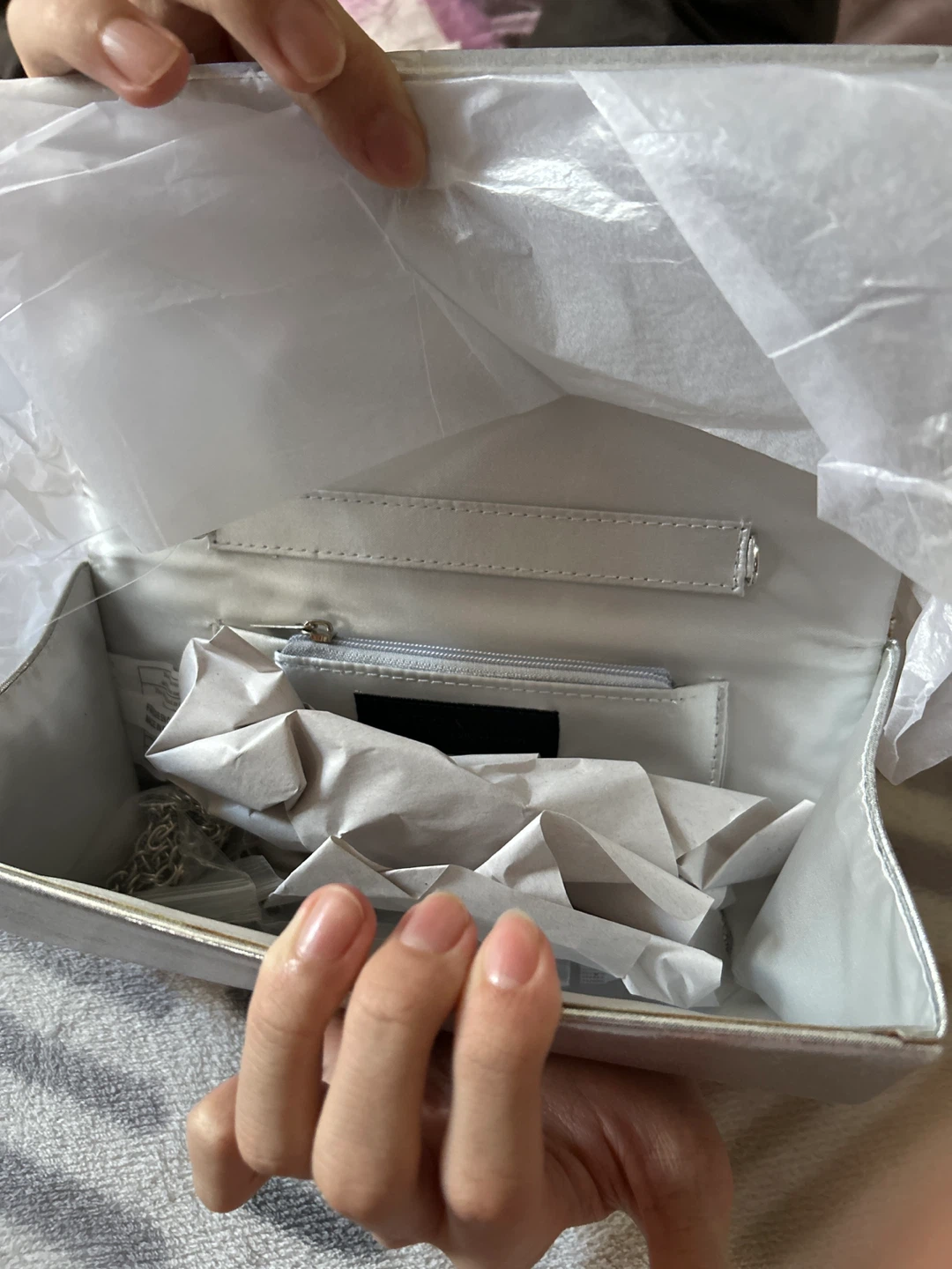 Silver Clutch Bag with Rhinestone Embellishments - photo 2