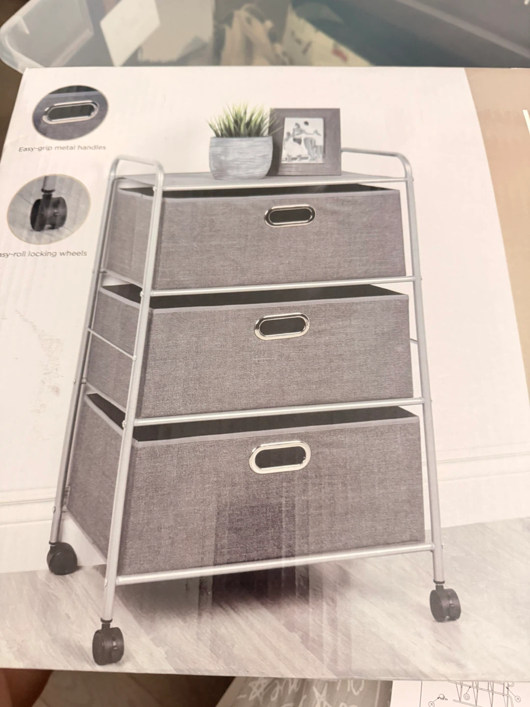 Home Stuff 3 Drawer Rollstor Fabric Storage Cart