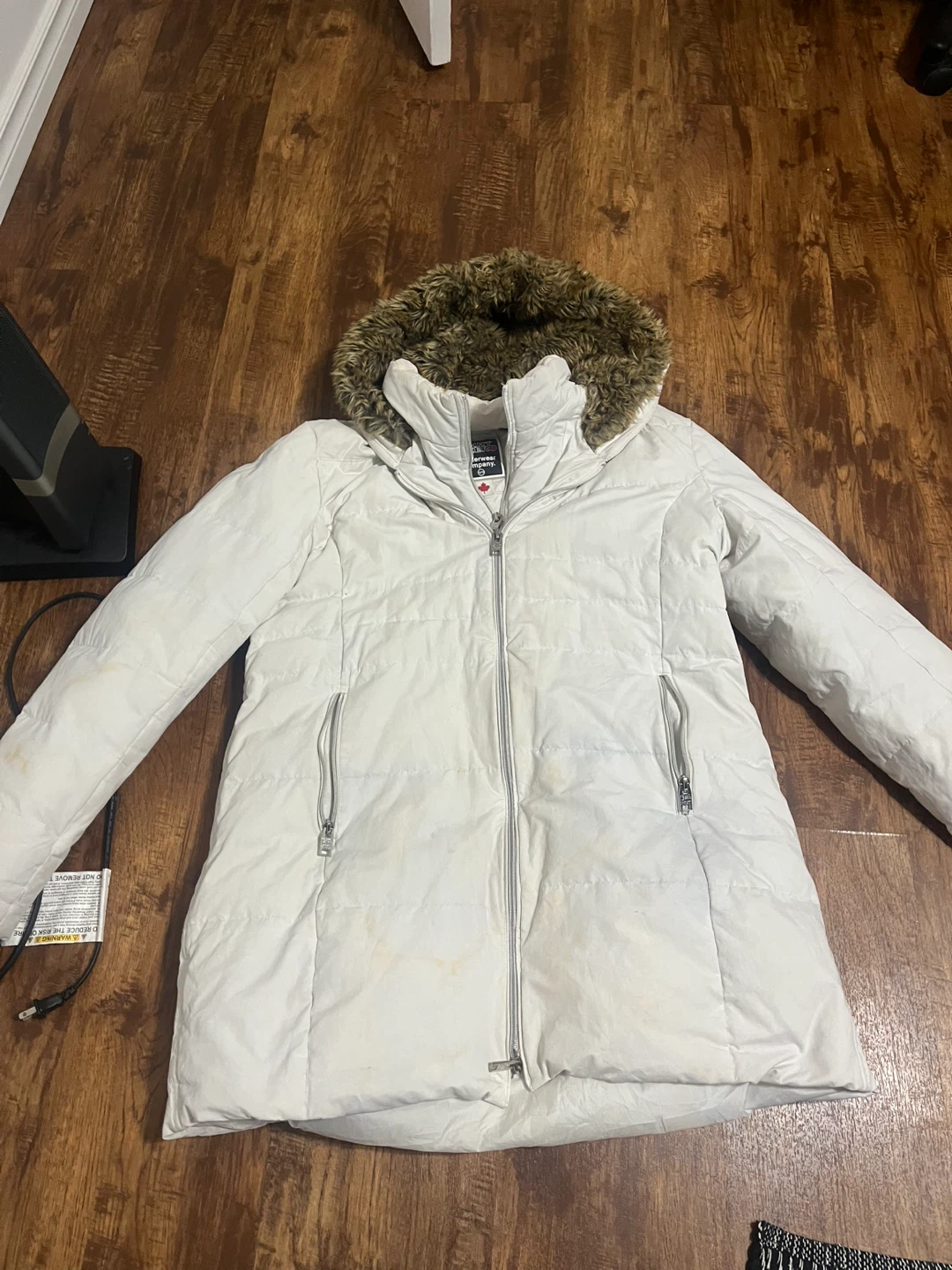 Point Zero White Puffer Jacket with Fur Hood