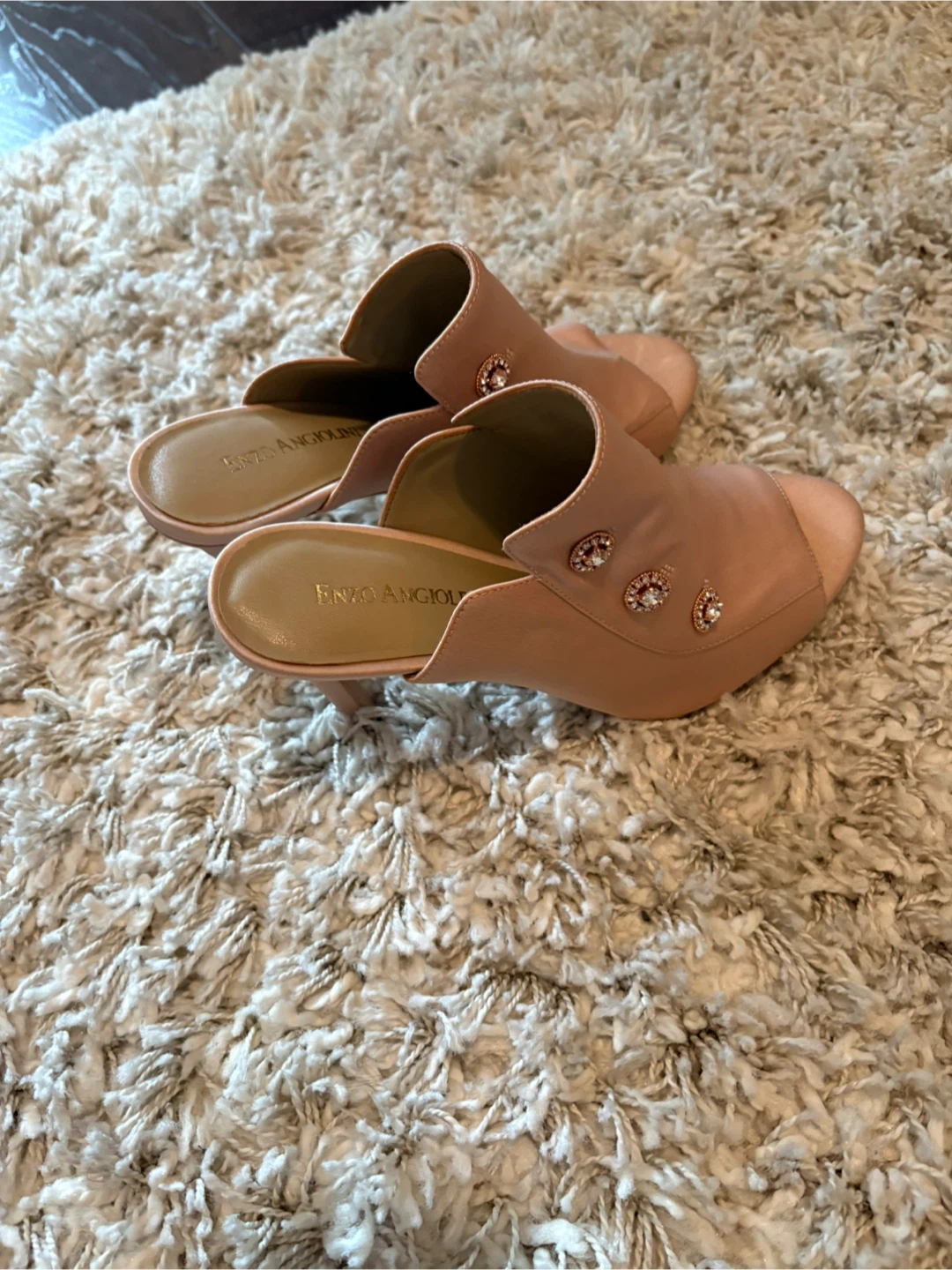 Enzo Angiolini Pink Satin Embellished Heeled Mules Size 8B - photo 3