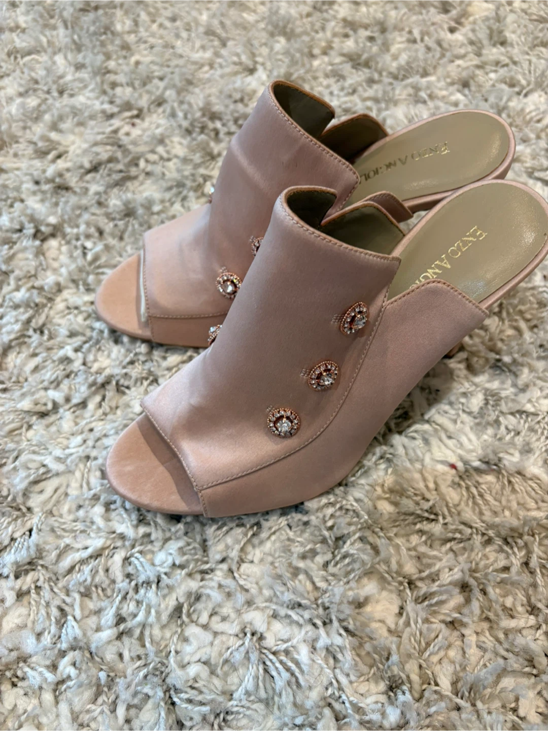 Enzo Angiolini Pink Satin Embellished Heeled Mules Size 8B