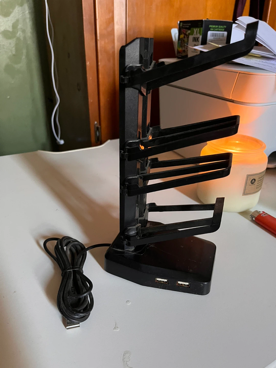 Black Multi-Device Charging Station with 2 USB Ports