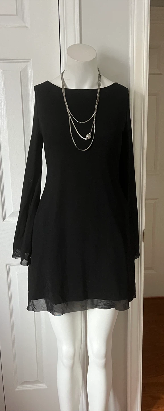 Black long-sleeve dress with sheer hem size medium