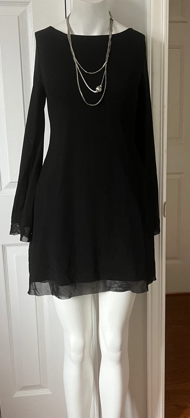 Black long-sleeve dress with sheer hem size medium - photo 3