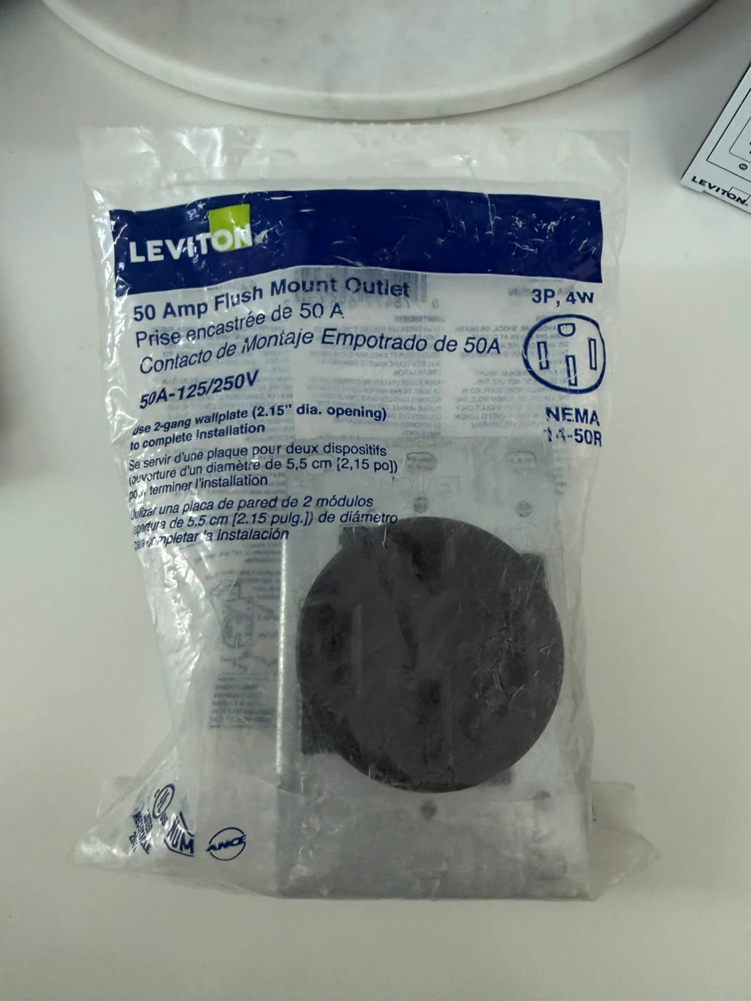 Leviton 50 Amp Flush Mount Outlet 50A-125/250V