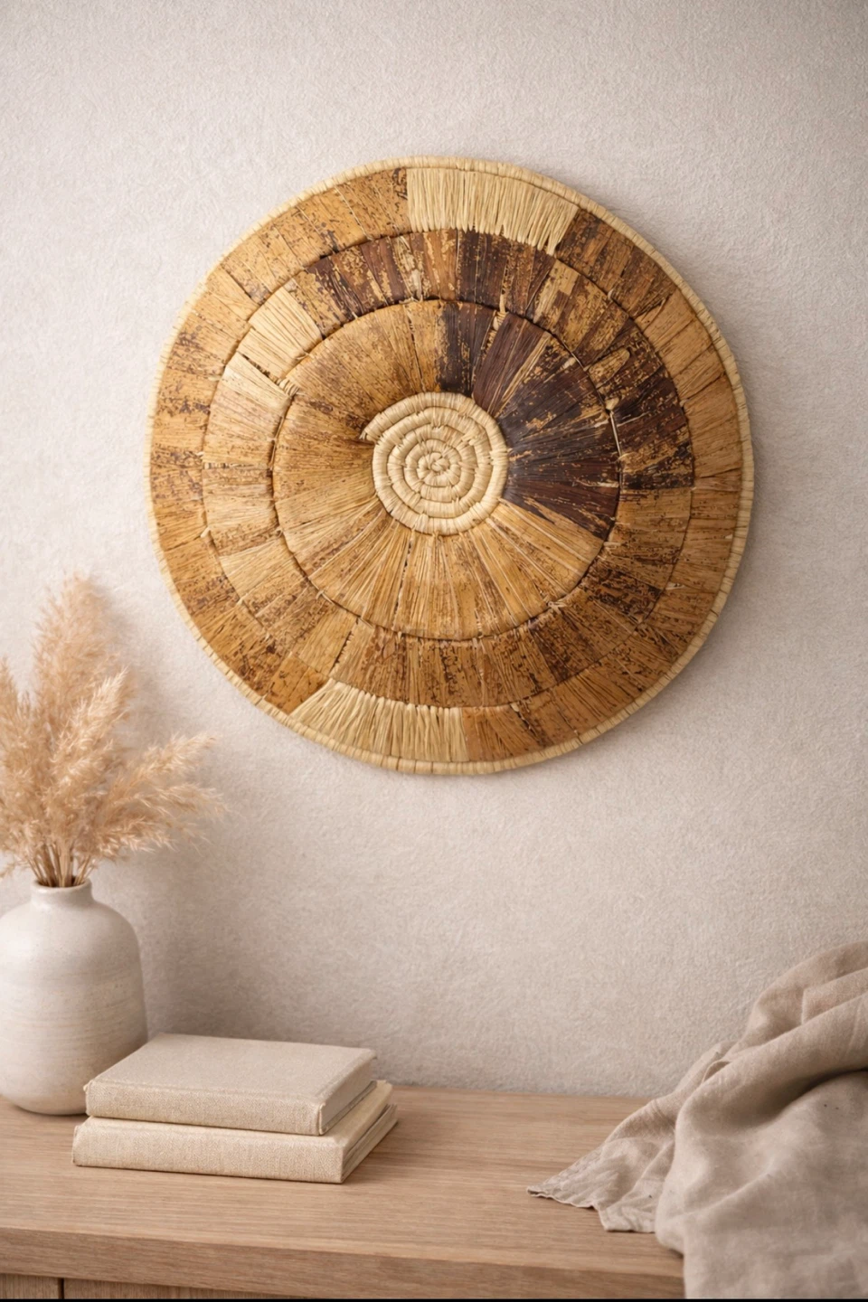 Handwoven Wall Basket – Boho Woven Wall Decor 13” x 3.5” - photo 4