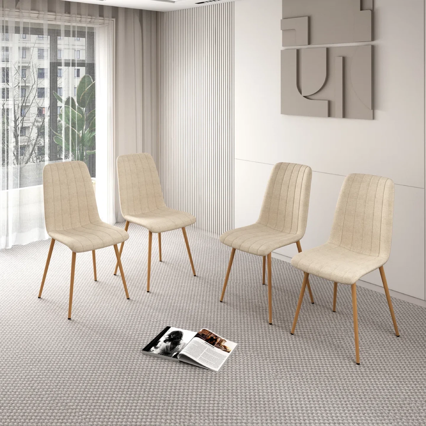Set of 7 Upholstered Dining Chairs
