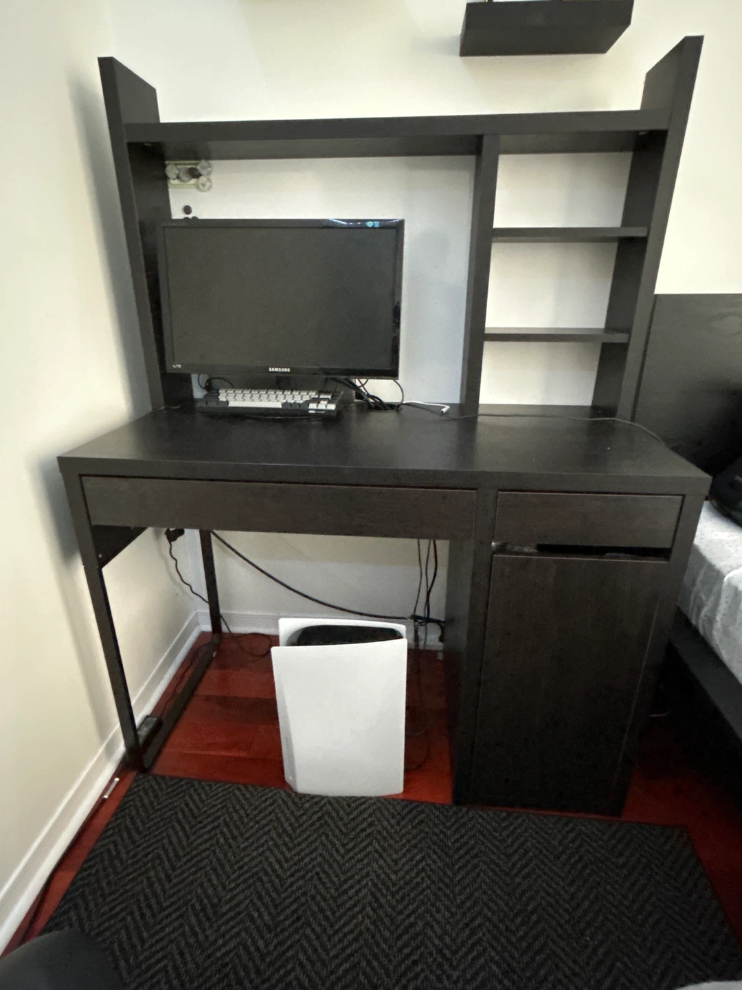 Dark Wood Desk with Hutch and Shelving
