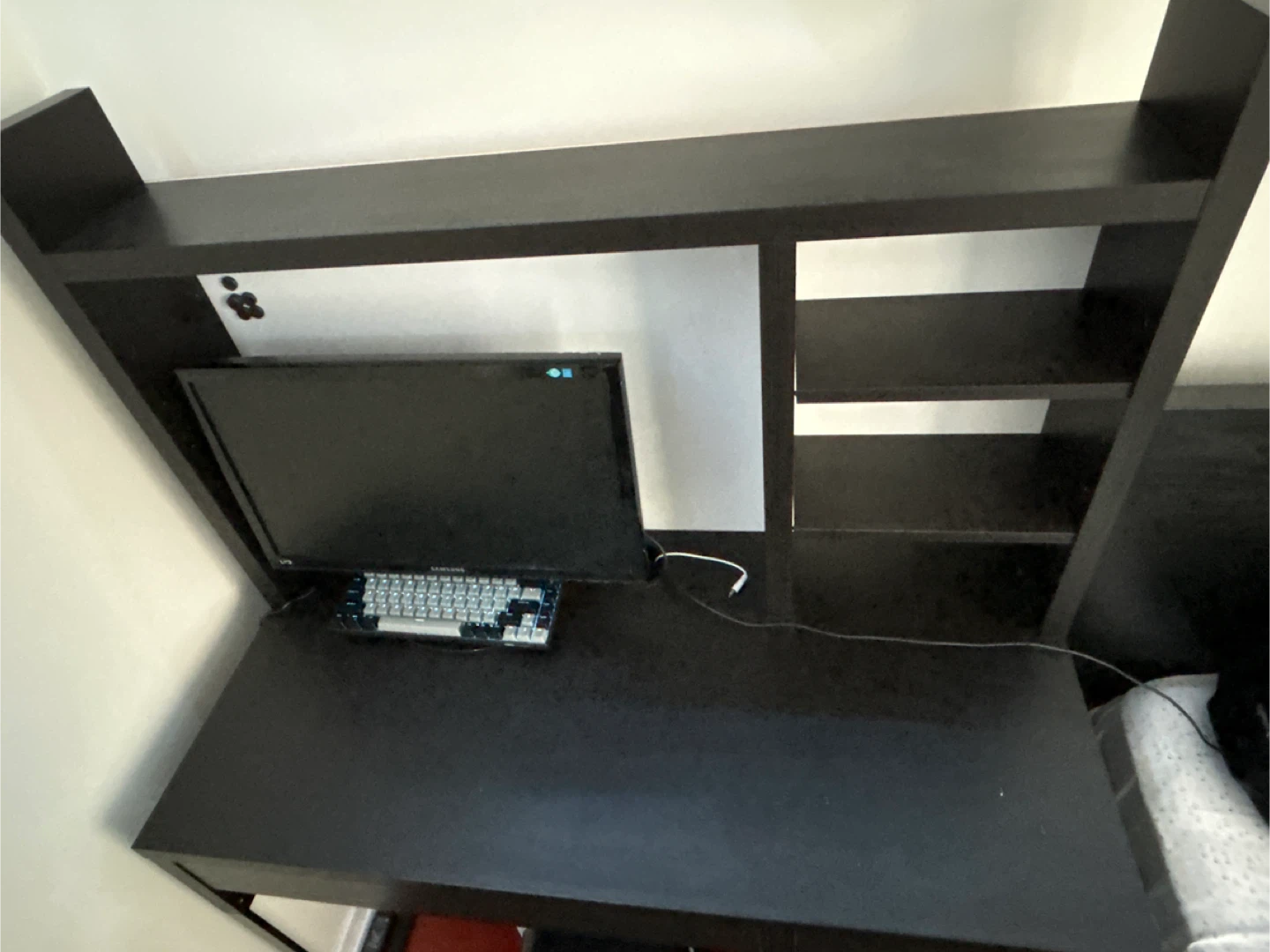 Dark Wood Desk with Hutch and Shelving - photo 2