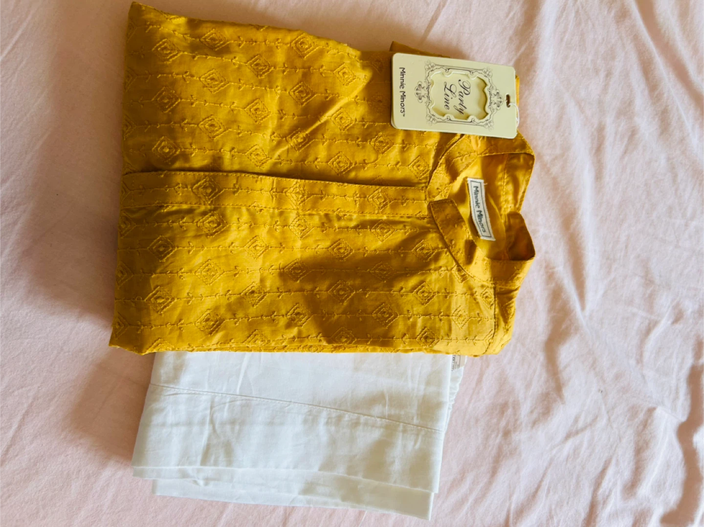 Minnie Minors Party Line Yellow Kurta Set for Girls