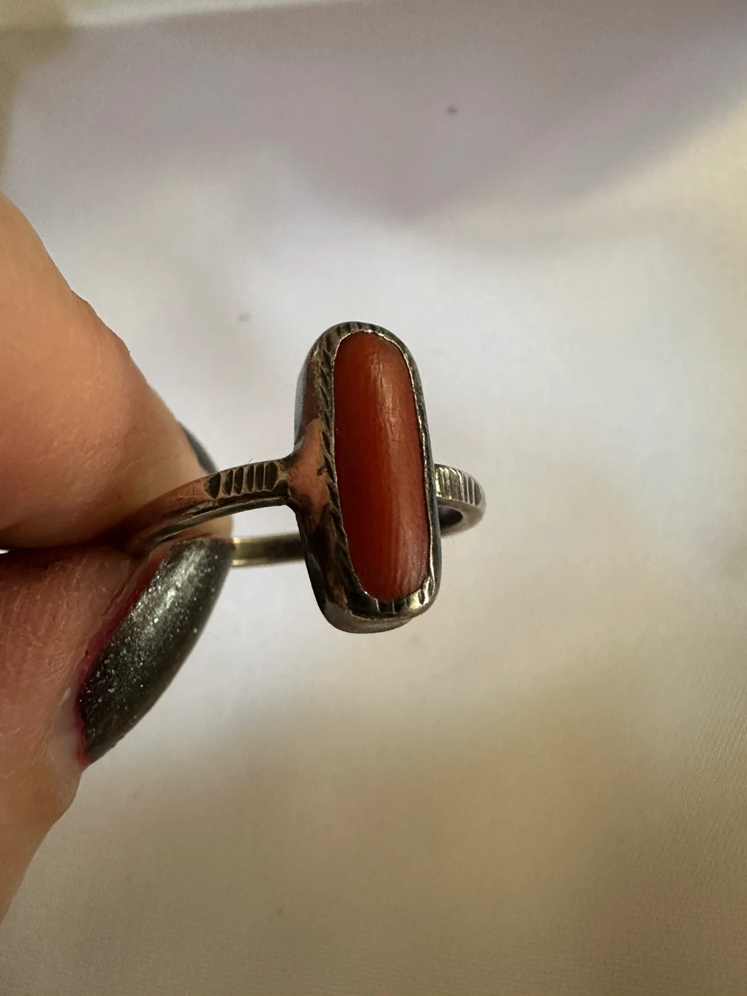 Vintage Sterling Silver Coral Ring - photo 5