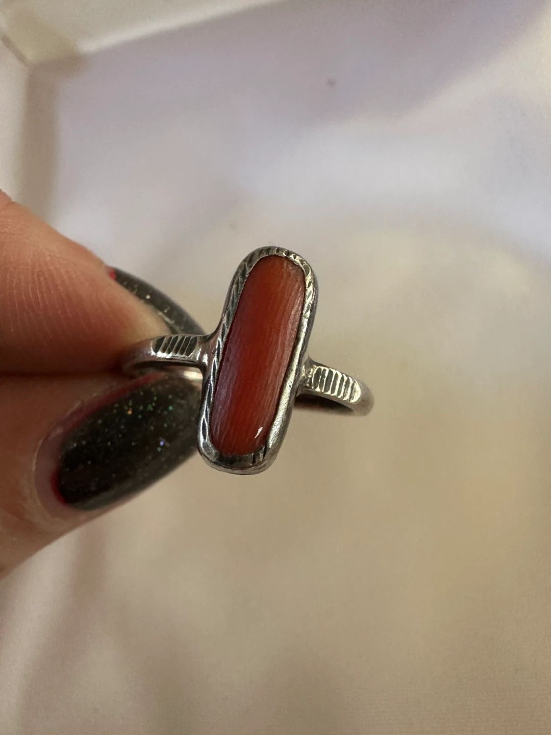 Vintage Sterling Silver Coral Ring