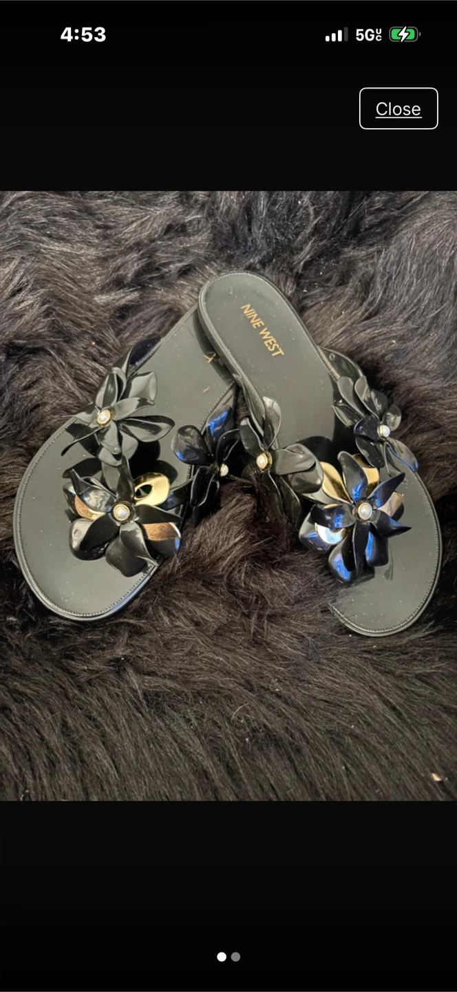 Nine West Black Floral Thong Sandals
