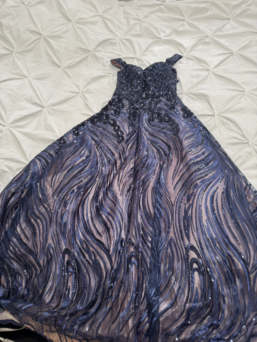 Navy Blue Sequin Lace Up Formal Gown - photo 2