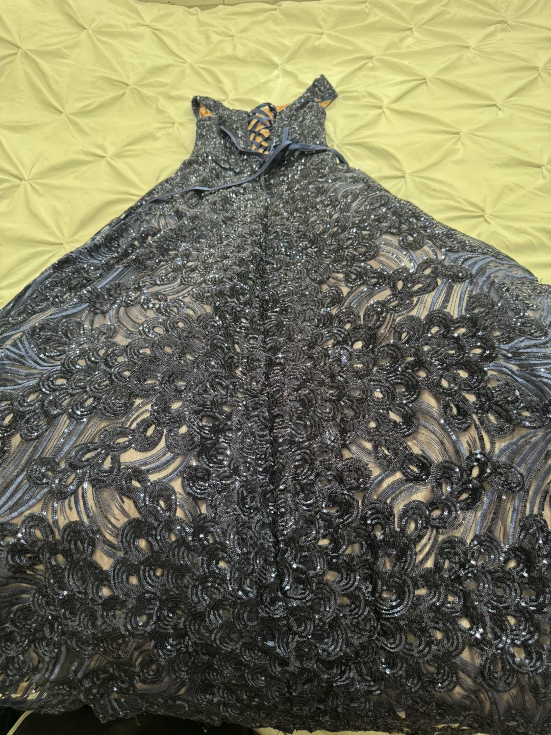Navy Blue Sequin Lace Up Formal Gown - photo 3
