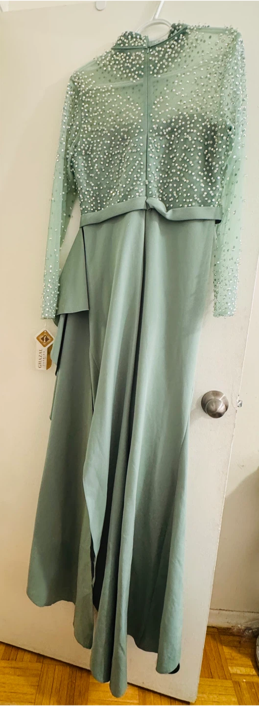 Sage Green Embellished Evening Gown - photo 2