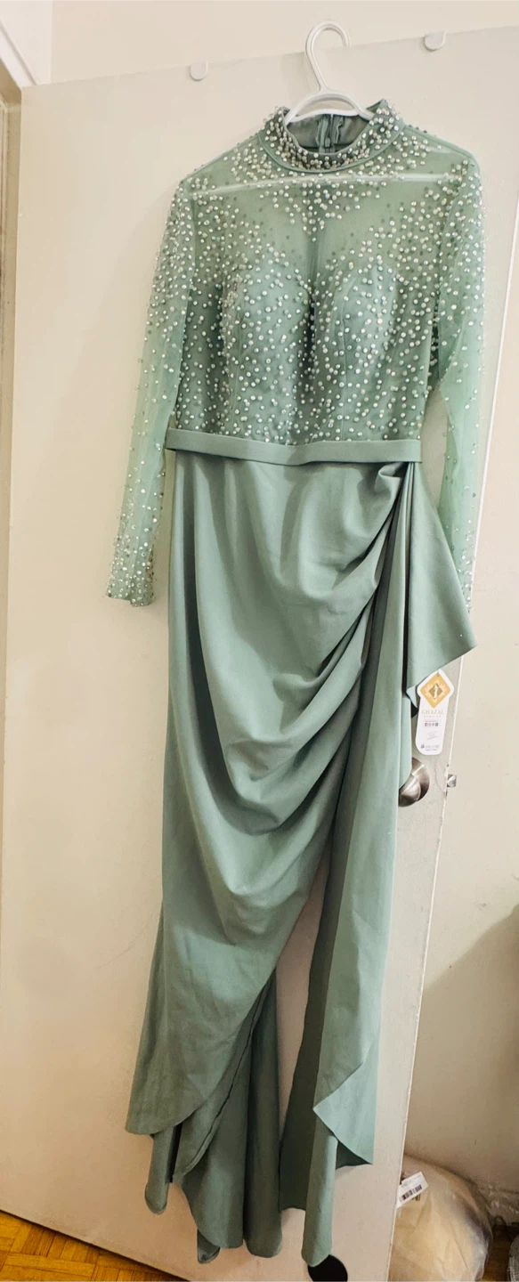 Sage Green Embellished Evening Gown