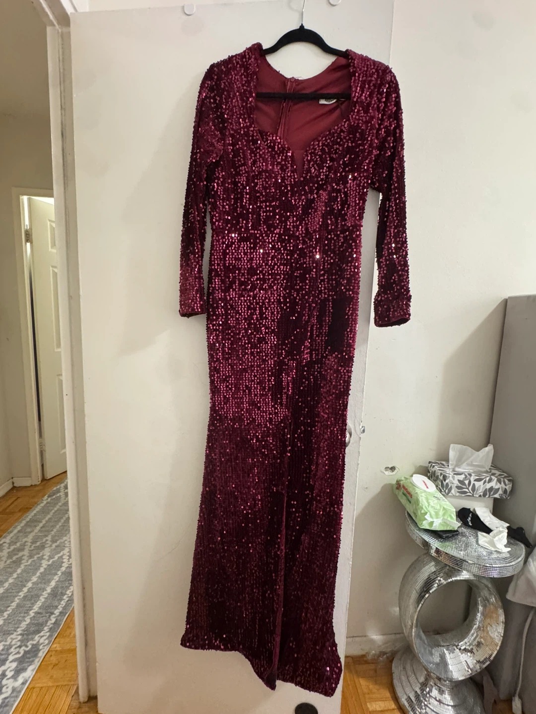 Sparkly Burgundy Sequin Long Sleeve Dress